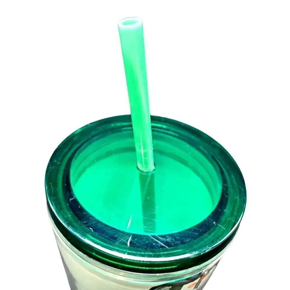 2021 Starbucks Tumbler Cup 16 ozs Seal‎ Lid Straw Green Orange Floral Tropical